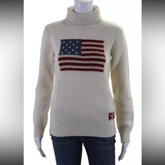 RALPH LAUREN Flag Cashmere Turtleneck Sweater - Cream S Small Purple Label - Picture 9 of 12